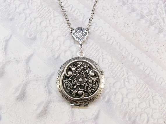 Wedding - Silver Celtic Knot Locket Necklace - The ORIGINAL Silver CELTIC LOCKET  - Jewelry by BirdzNbeez -  Wedding Birthday Bridesmaids Gift