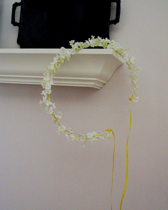زفاف - Bridal floral crown hairpiece white silk babys breath First Communion headband flower girl halo,wedding accessories hair wreath accessory
