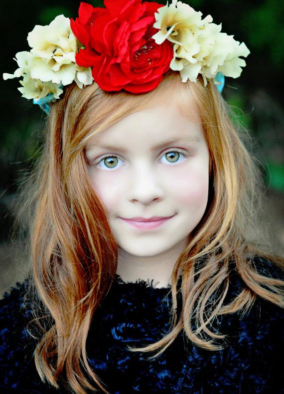 زفاف - Red Turquoise flower crown -Free Spirit-Fashion accessories hair wreath headband wedding bridal party accessories girl halo Destination