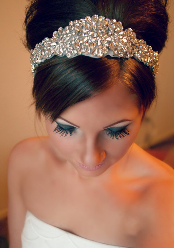 Hochzeit - Bridal Hair Piece, Rhinestone Headband, PEYTON, Bridal Hair Piece, Wedding Headband, wedding hair piece, ribbon, bridal