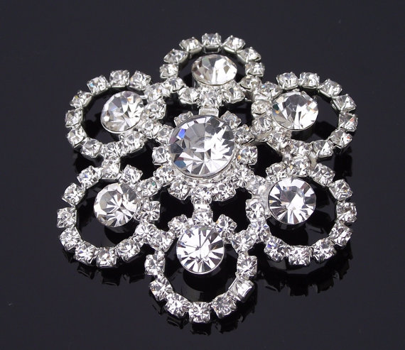 Mariage - Rhinestone Vintage Style Brooch, Sash Brooch Pin, Bridal Crystal Brooch, MILAN