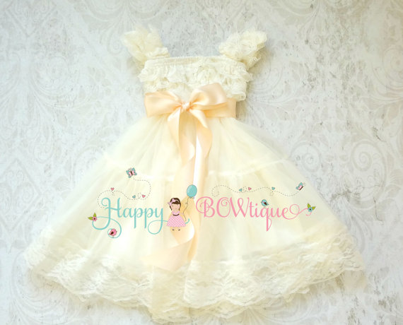 Wedding - Flower girl dress, Blush Ivory Chiffon Lace Dress, Girls dress, baby flower girl, Birthday, Rustic dress,Ivory dress, Flower girl lace dress