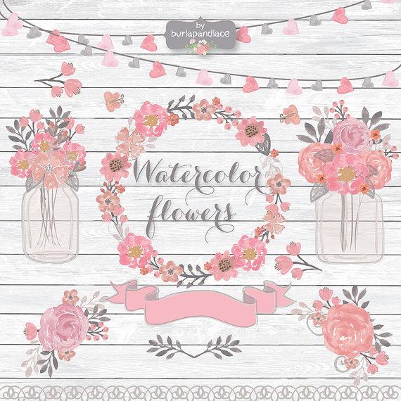 Wedding - VECTOR Watercolor flower wreath clipart, Wedding peony clipart flower, flower clipart, ranunculus, wedding clipart, invitation
