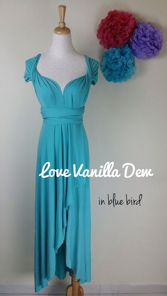 Свадьба - Bridesmaid Dress Infinity Dress Blue Bird High Low Floor Length Wrap Convertible Dress Wedding Dress