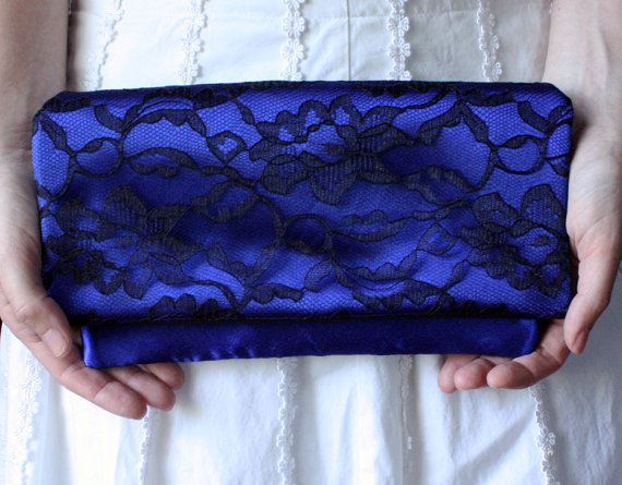 زفاف - The LENA CLUTCH - Royal Blue and Black Lace Clutch - Wedding Clutch Purse - Bridesmaid Gift Idea