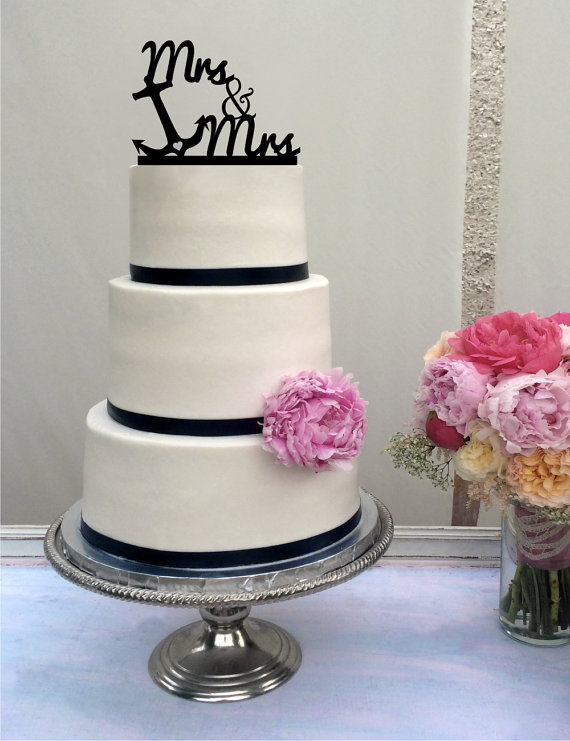 Свадьба - Anchor Wedding Cake Topper -  Mrs & Mrs - same sex -  Beach - destination wedding - anchor - nautical - cruise - lesbian - lgbt - gay