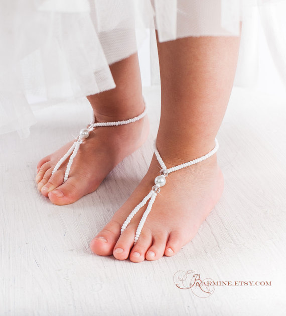 Wedding - White Beaded Baby Barefoot Sandals-Baby Foot accessories-Christening shoes-Bridesmaid barefoot sandals-Beaded foot Jewelry-Beach wedding