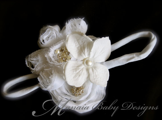 Wedding - White Flower Headband / White Flower Hair Clip