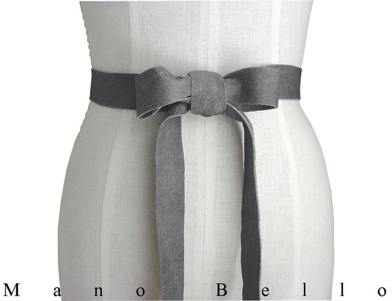 Hochzeit - Seamless Mano Bello Leather Ribbon Sash,Soft Leather Bow Wedding Dress Belt Light  Silver Gray Leather Belt XS S M L XL