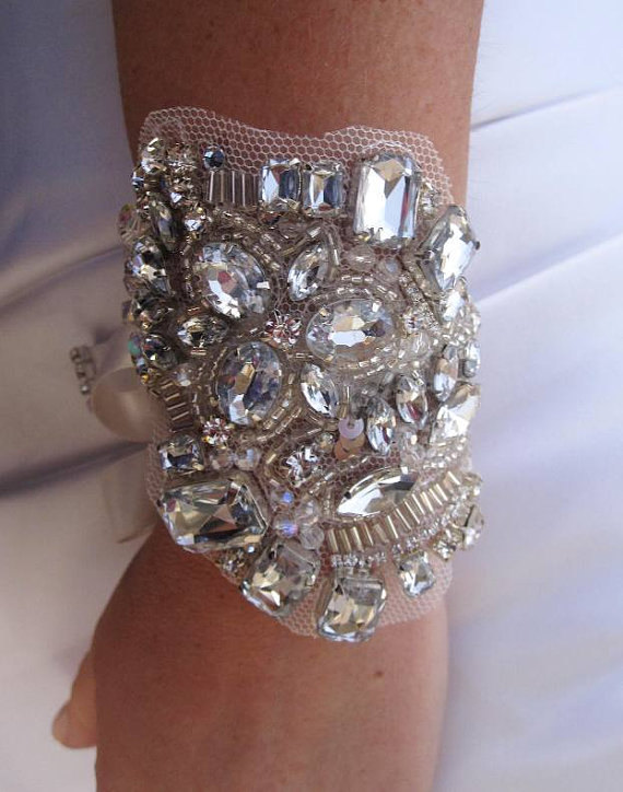 Hochzeit - Wedding sash, Bridal belt , Bridal sash - satin ribbon with crystal and rhinestone beaded applique sash