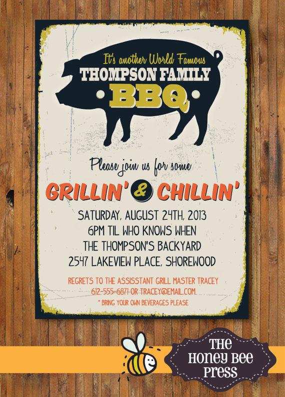 Mariage - Back Yard BBQ Party Invitation - Pig Roast  - Memorial Day - July 4th - Labor Day - Adult Birthday Party - Rehearsal Dinner - Item 0113