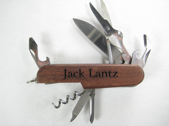 زفاف - Personalized Engraved 8 Function Wood Pocket Knife Groomsman Ring Bearer Best Man Gift Wedding Keepsake