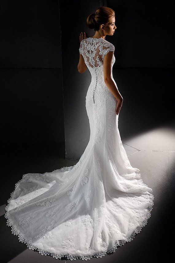 زفاف - Lace Wedding Dress. Short Sleeve Wedding Dress. Mermaid Wedding Dress.trumpet Wedding Dress.Train Wedding Dress. Sexy Wedding Dress