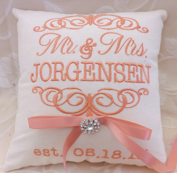 Wedding - Ring Bearer Pillow, ring bearer pillows, wedding pillow, ring pillow, Mr. and Mrs., monogram, embroidery, custom, personalized (RB101)