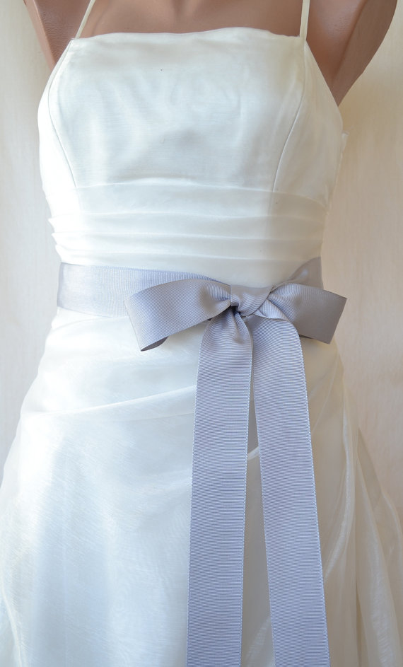 زفاف - Grey Grosgrain Ribbon, 1.5 Inch Wide, Grey Ribbon Bridal Sash