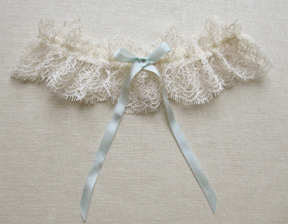 Mariage - Odette lace garter with silk and swarovski