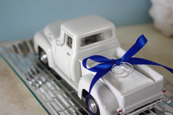 زفاف - Wedding Ring Bearer Pillow - 1956 Ivory Ford Toy Pickup Truck with Satin Pillow and Ribbon