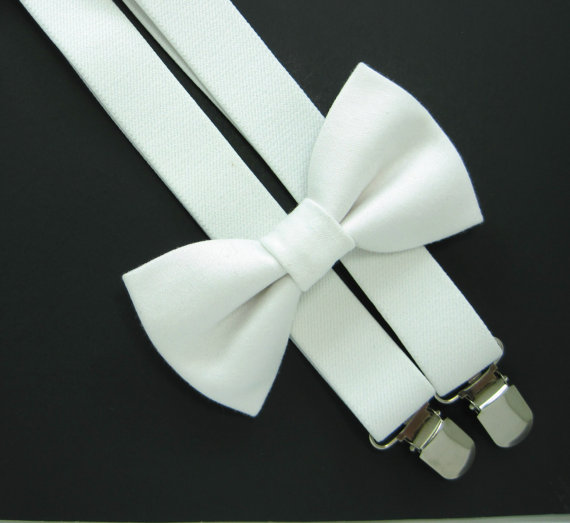 زفاف - White Bow Tie and Suspender set -Bow Tie and Suspender Set for Baby,Toddler and Boys,Children Suspender and bow tie set