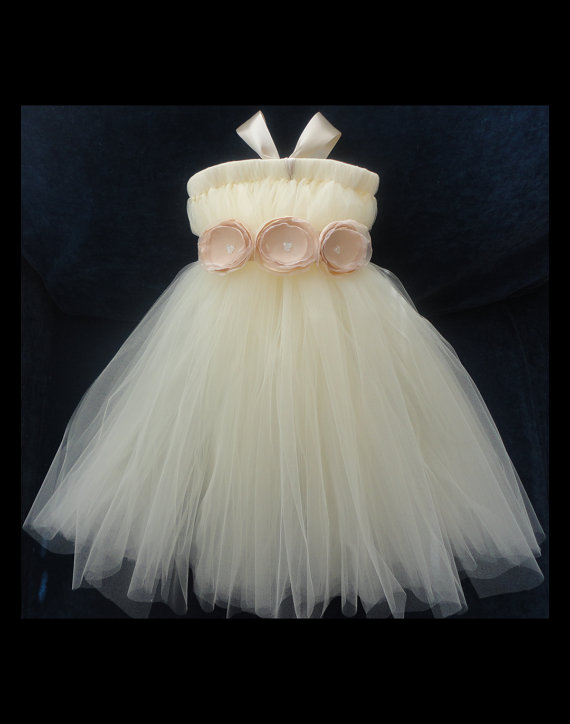 Wedding - Champagne and Ivory Flower Girl Dress