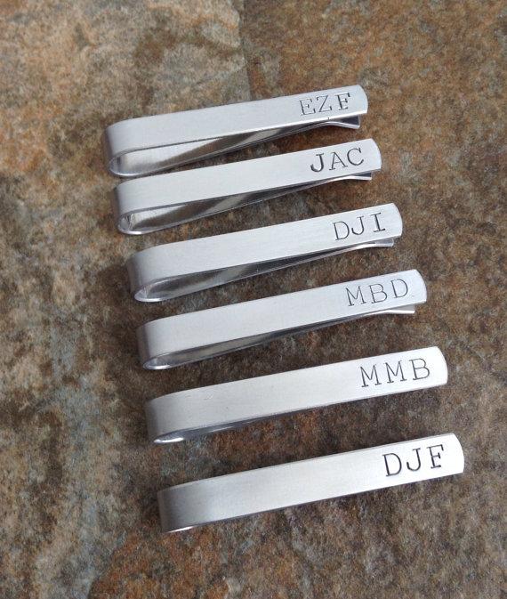Wedding - Hand Stamped Aluminum Personalized Tie Bar Clip - Groomsmen, Father's Day, Dad, Grandpa