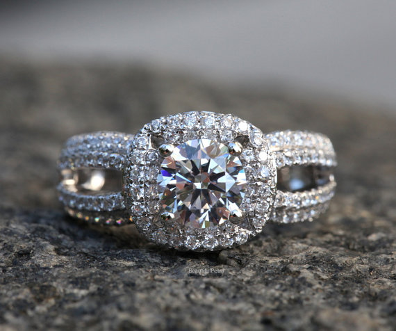 Wedding - Diamond Engagement Ring -14K white gold -  chunky - Halo - Pave - Multi row - Brides -Beautiful Petra bph016