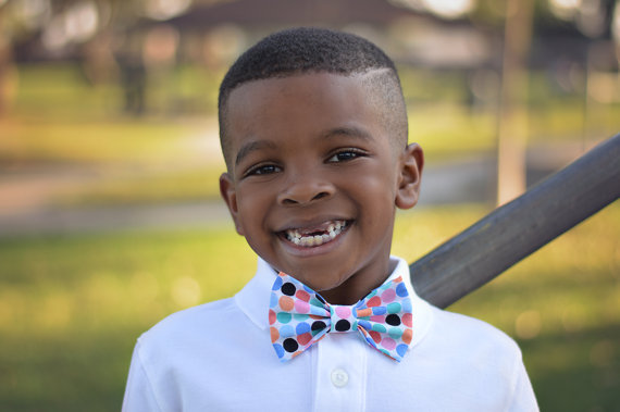 Wedding - Bowtie Multi Color Polka Dot Accessory Clip On - Wedding - Ring Bearer - Photo Prop - Newborn Baby Toddler Girl Boy Cake Smash Bow Tie