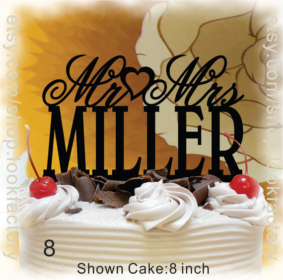 زفاف - Mr and Mrs Wedding Cake Topper With Your Family Name(Last Name) - Custom Made Monogram Cake Topper