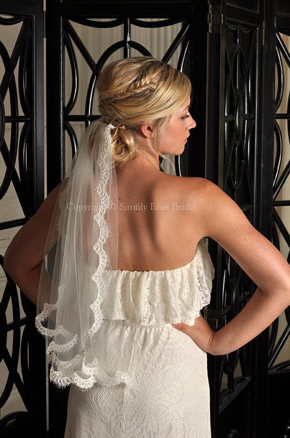 زفاف - Wedding Veil - Lace Trim, Alencon Lace Veil - White, Ivory