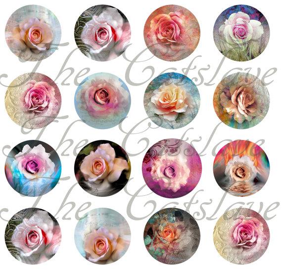 زفاف - 1" Inch Bouquet of Roses, Wedding Favors, Roses, Rose Wedding, Can Personalize, Flat Back Buttons, Badges,  Pins, or Magnets 12 Ct.