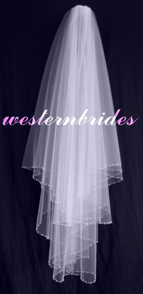 Свадьба - Bridal Wedding 2 Tier Waterfall Cascade style veil with crystal  beaded edge. Ivory , white , soft white