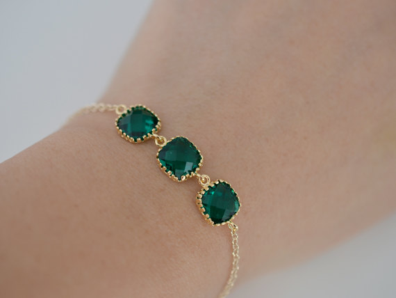 زفاف - SALE, Emerald Green bracelet, Gold Bracelet, Wedding bracelet, Bridal jewelry, Bridesmaid gift, Glass bracelet, Christmas gift, Bracelet set
