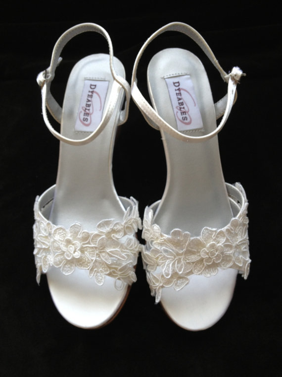 Hochzeit - CASSIE - Custom Lace 2.5 inch Wedge Heel Wedding Shoes