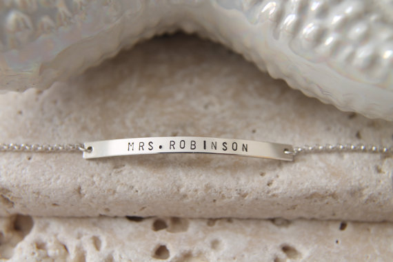 Wedding - 42x3mm - Nameplate Bracelet,Sterling Silver,Personalized Bracelet,Bridesmaid gift,Mothersday GIft, WITH EXTENDER CHAIN