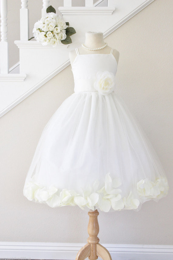 Hochzeit - Flower Girl Dresses Petal - IVORY Custom Color Spaghetti Strap - Wedding Easter Bridesmaid - For Baby Children Toddler Teen Girls