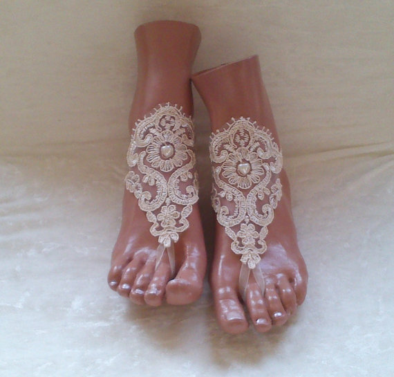 Свадьба - Free ship wedding shoe Champagne gothic barefoot sandals wedding prom party steampunk bangle beach anklets bangles bridal bride bridesmaid