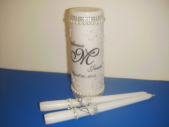 Hochzeit - Unity Candle Set Rhinestones and Gems Personalized