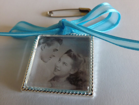 Mariage - Something Blue Wedding Bouquet Memorial Photo Charm- PICTURE PRINTING INCLUDED