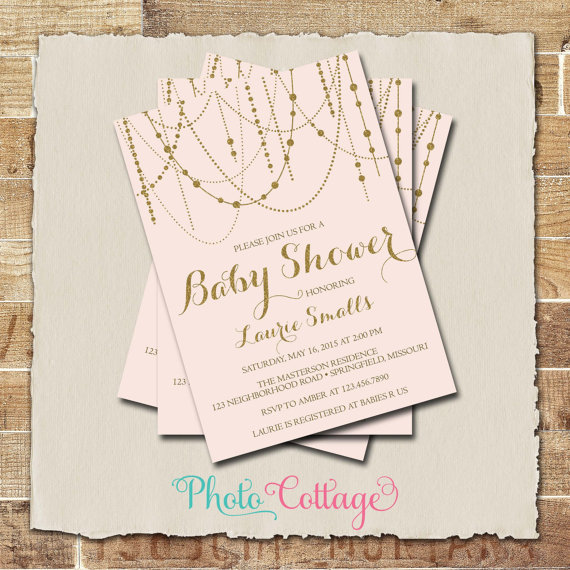 Свадьба - It's a Girl Baby Shower Invitation, Glitter Gold Invitation, Light Pink Invitations, Pink Gold Invites, Baby Girl Invitation, BBS124