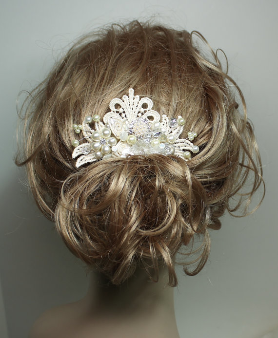 Hochzeit - Ivory Bridal Hairpiece-Rhinestone & Pearl Hair Comb-Vintage Inspired Hair Piece- Wedding Hair Accessories-Bridal Hairpiece-Pearl Bridal comb