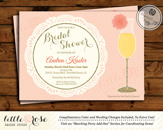 Свадьба - Dahlia Flower Mimosa Bridal Shower Invitation - Bridal Luncheon Invite - Bridal Brunch Invitation - Doily - Printable