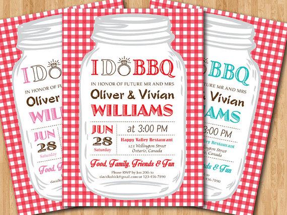 Wedding - I do BBQ Wedding Invitation. Gingham. Couples Shower. Mason Jar. Pink, Blue, Purple, Red, any color. Printable Digital DIY.