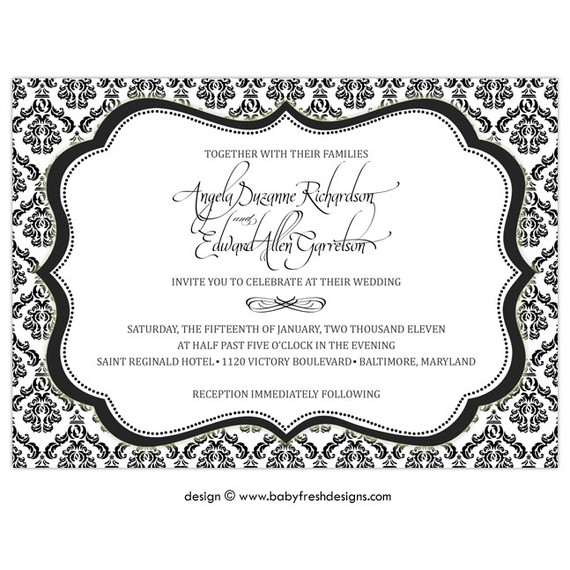 Mariage - 10 Invites - Wedding or Bridal Shower Invitation  //customize with your colors// - Ornate design