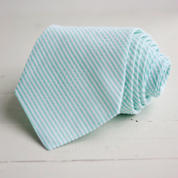 زفاف - men's mint stripe seersucker necktie