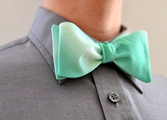 Wedding - Men's Bow Tie in Mint Ombre -  wedding groomsmen ties custom self tie freestyle adjustable mint green