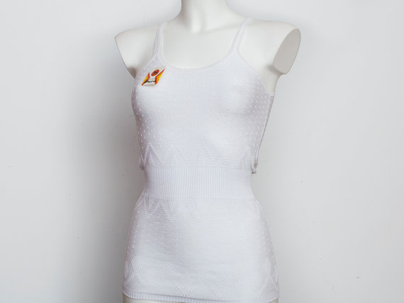 زفاف - White lingerie tank dead stock Vintage size XS