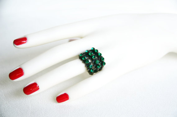 Mariage - swarovski crystal antiqued brass ring emerald crystal swarovski wedding jewelry bridal jewelry bridesmaid gift