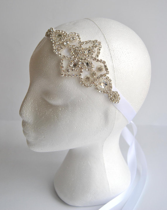 Wedding - Wedding Headpiece, Bridal Headband, Rhinestone Headband, Fascinator, Wedding Hair Accessory, Ribbon Bridal Headband, prom, bridesmaid gift