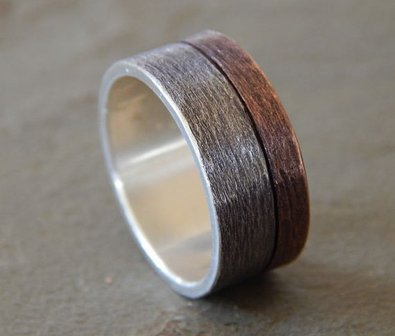 Mariage - MOONLIGHT Silver & Copper Wedding Band // Men's Wedding Band // unique wedding band // rustic wedding band // in 1/4 sizes for a custom fit
