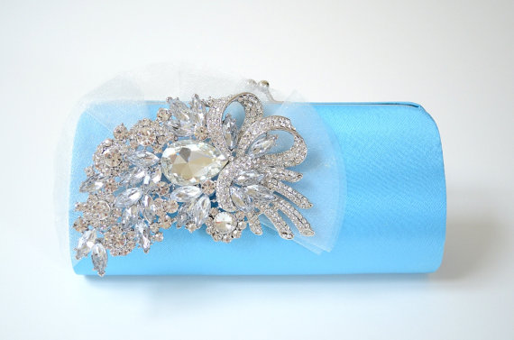 Hochzeit - Rhinestone Bridal Clutch in Blue ~ Bridesmaid Clutch ~ Formal Clutch ~ Sale ~ Something Blue Wedding Bag ~ Made to Order 