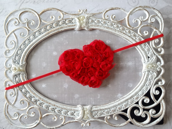 Hochzeit - MINI heart headbands, baby girl headband, vintage headband, red headband, chiffon headband, heart  headband, valentines headband,